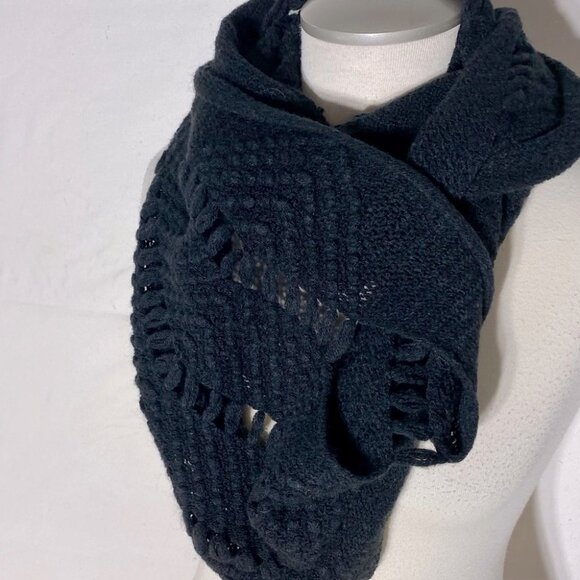 5/$25 Black Shredded Knit Infinity Scarf - Picture 8 of 8